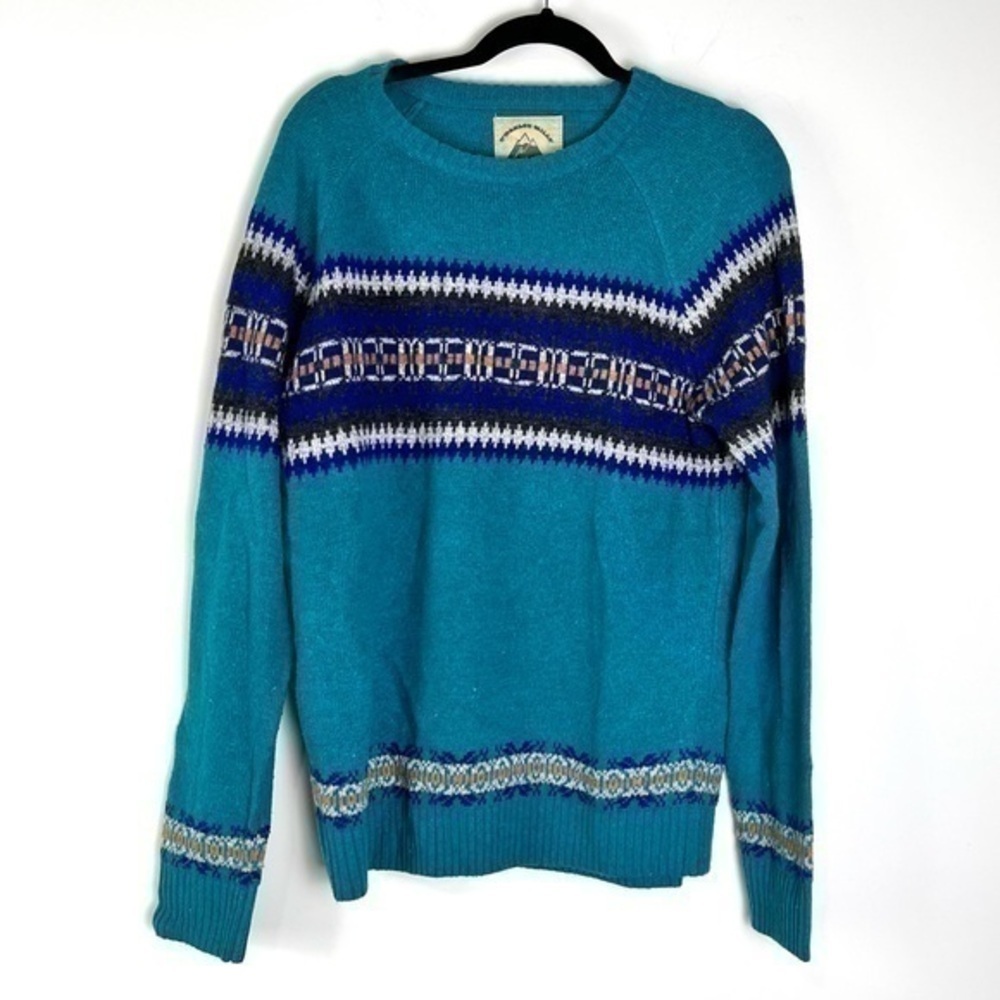 O'Hanlon Mills Mens Pullover Sweater Blue Geometric Crew Ribbed Long Sleeve M